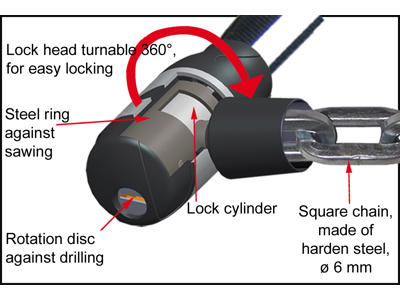 Security Plus RKS 140 - Kædelås - 6 mm - 140 cm lang - Med nøgle - Sort