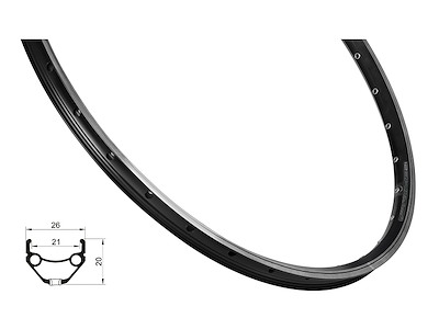 FORCE Prime fælg 26" (559x21) aluminium  32 eger huller - Fælgbremse - Sort