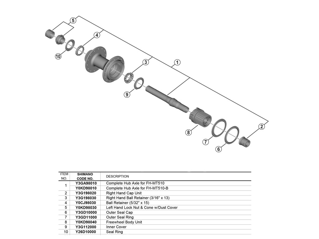 Shimano MT510 - Akselsæt til bagnav - E-Thru 12mm med142mm lang aksel