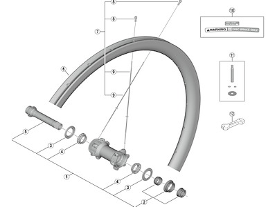 Shimano aksel komplet til forhjul model WH-R9170-C40-TU-F12