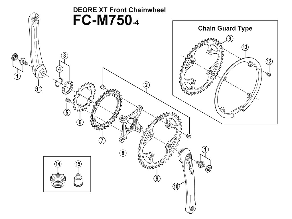 Shimano bolte til kædebeskytter FC-M750-4 arme