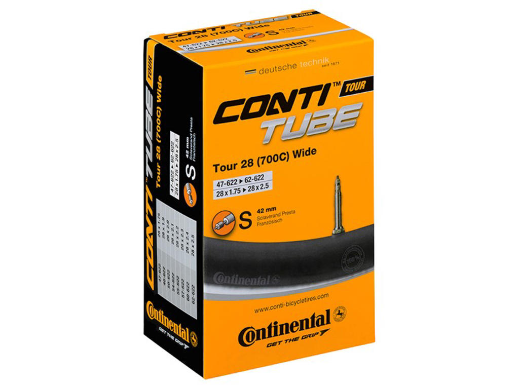Continental Tour 28 Wide - Cykelslange - Str 700x47-62c (47-62x622) - Presta ventil 42mm
