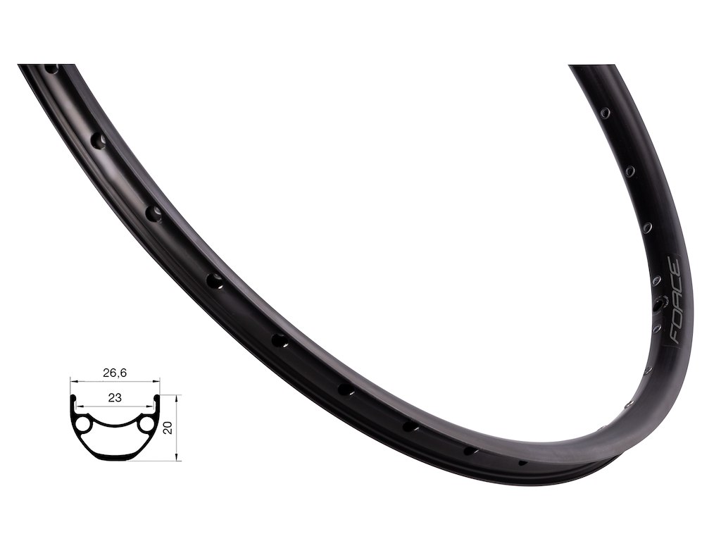 FORCE XC Basic fælg 26"(559x23) aluminium 36 eger huller - Skivebremse - Sort