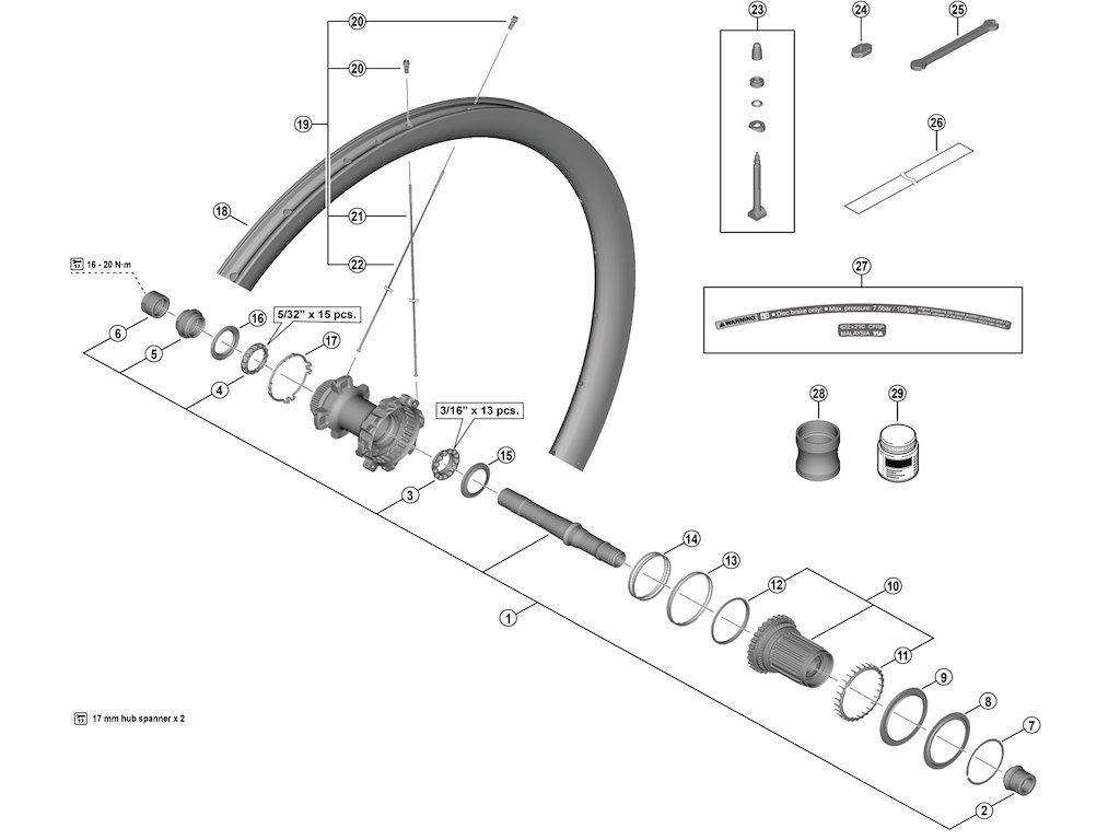 Shimano Dura Ace aksel komplet til baghjul model WH-R9270-C36-TL-R