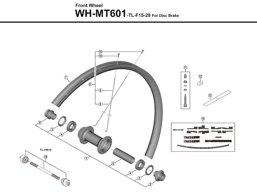 Shimano eger 290mm lang til forhjul model WH-MT601-TL-F15-29
