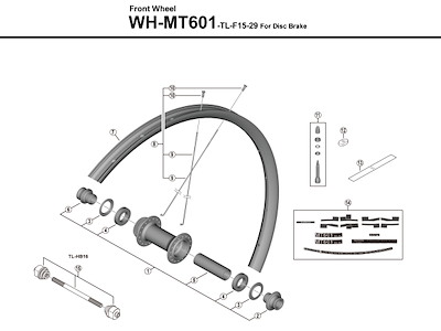 Shimano eger 290mm lang til forhjul model WH-MT601-TL-F15-29