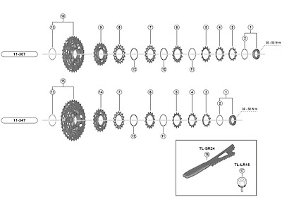 Shimano Ultegra Lock ring og skive til kassette model CS-R8101-12 gear