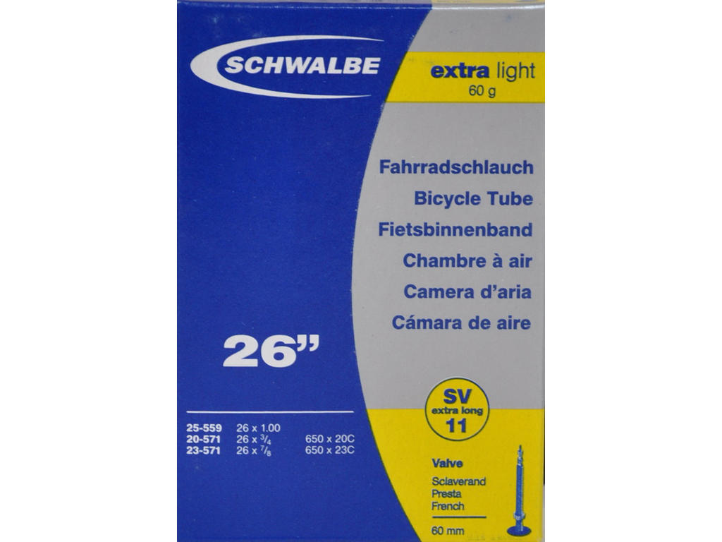 Schwalbe slange 26 x 1,00 X-Light med Racer ventil SV11