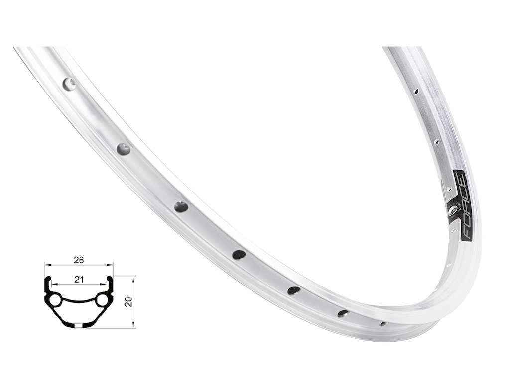 FORCE Prime fælg 26" (559x21) aluminium  36 eger huller - Fælgbremse - Sølv