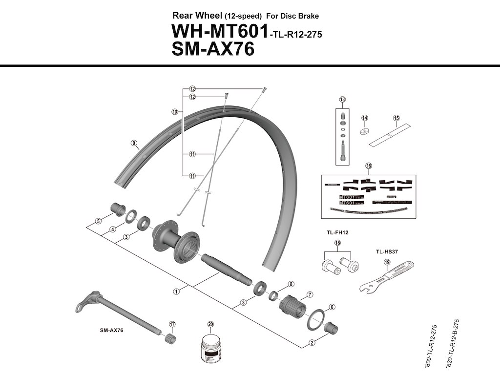 Shimano eger 267.5mm lang til baghjul model WH-MT601-TL-R12-275