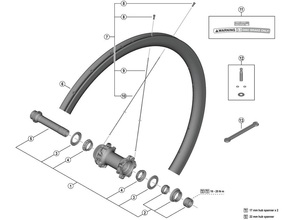 Shimano Dura Ace eger 285mm lang til forhjul model WH-R9270-C36-TU-F