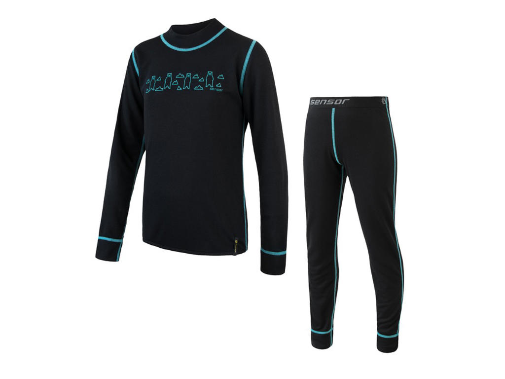 Sensor Double Face Kids Set- Skiundertøj Børn - Sort - Str. 90
