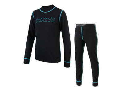 Sensor Double Face Kids Set- Skiundertøj Børn - Sort