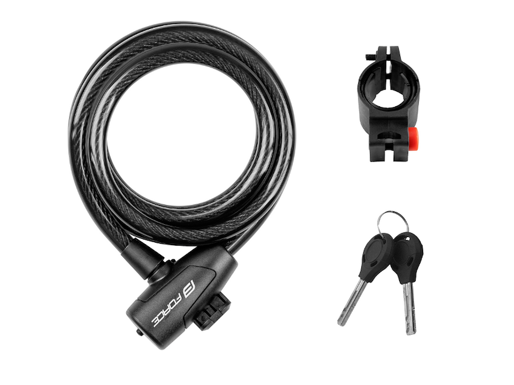 FORCE Strong Sprial Lås med Holder Sort 180 cm