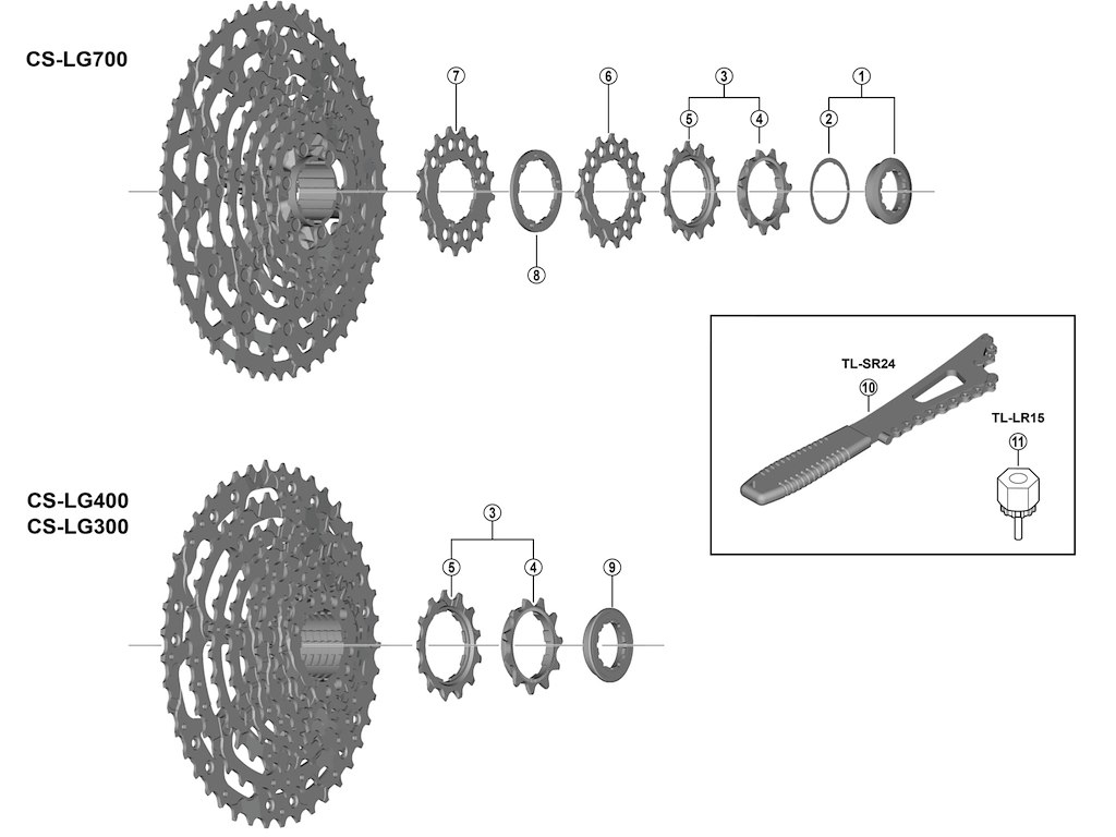 Shimano Linkglide Lock ring og skive til kassette model CS-LG400-10 gear