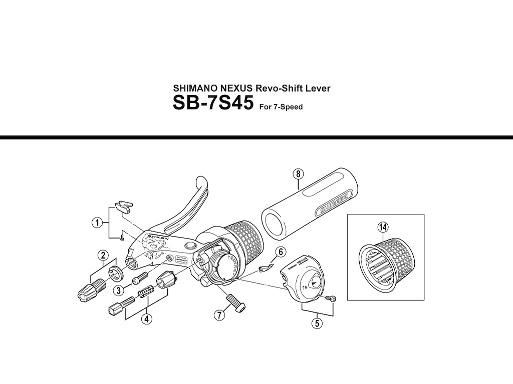 Shimano Nexus 7 dæksel ved gearwire revo greb model SB-7S45