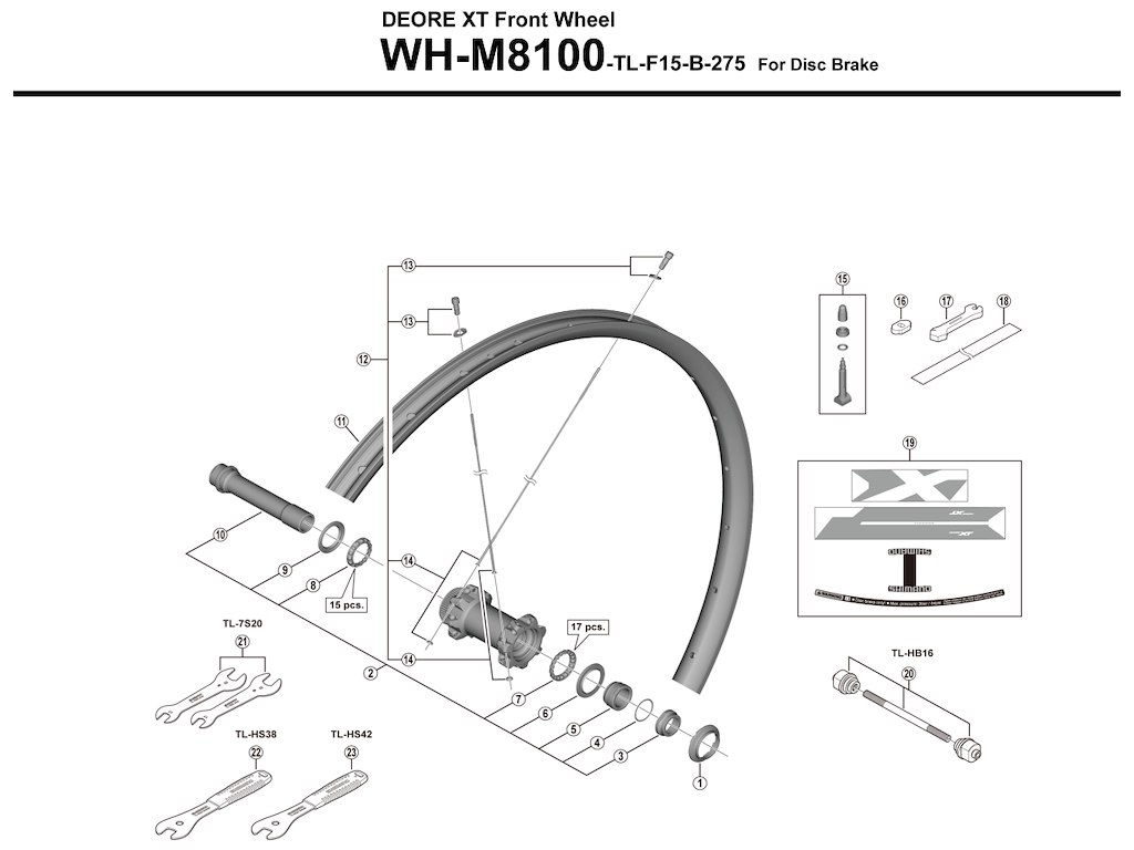 Shimano eger 281,5mm lang med skive til forhjul model WH-M8100-TL-F15-B-275