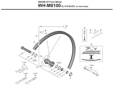 Shimano eger 281,5mm lang med skive til forhjul model WH-M8100-TL-F15-B-275