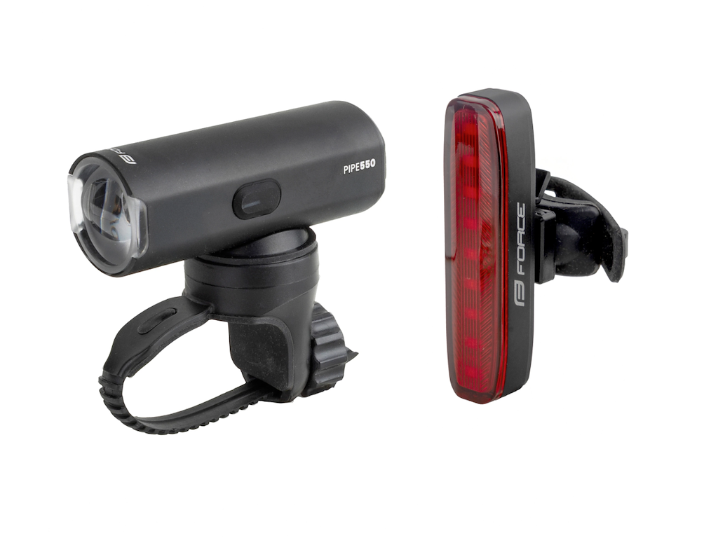FORCE Pipe Lygtesæt - USB Opladelig - 550/50 Lumen FORCE Pipe Lygtesæt - USB Opladelig - 550/50 Lumen