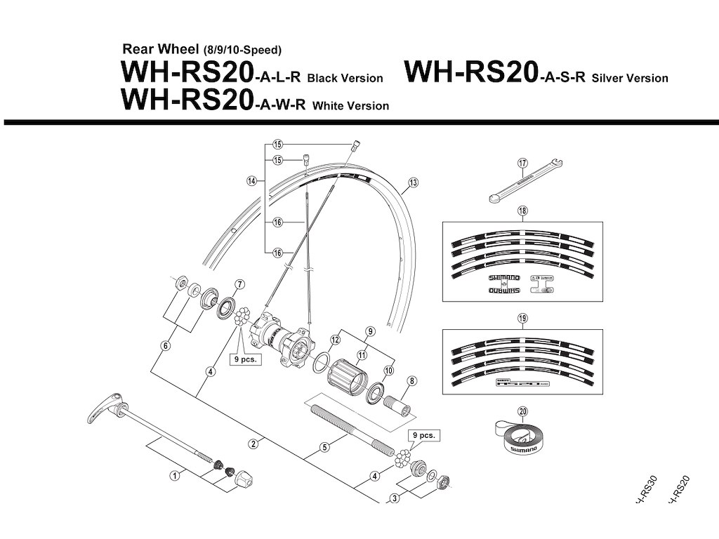 Shimano eger til baghjul model WH-RS20-A - 302mm lang - sølv