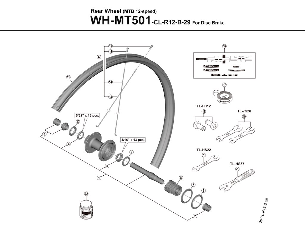 Shimano eger 288mm lang til baghjul model WH-MT501-CL-R12-B-29