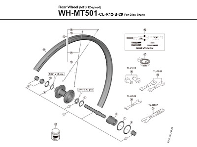Shimano eger 288mm lang til baghjul model WH-MT501-CL-R12-B-29