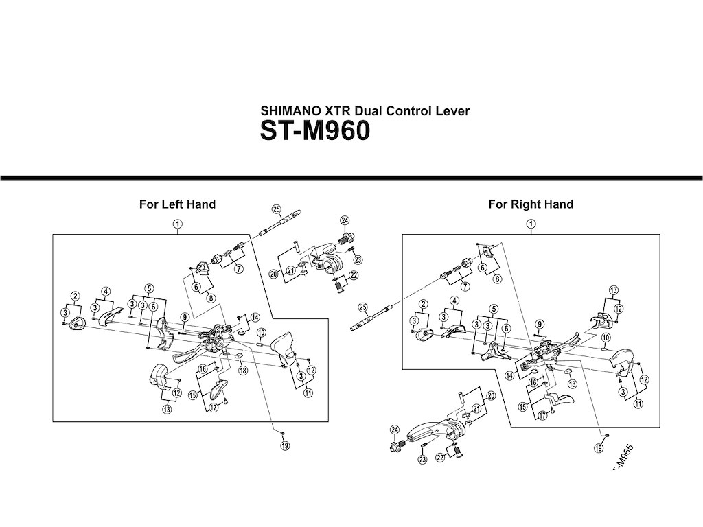Shimano XTR ST-M960 dæksel og skrue til højre bund på trigger