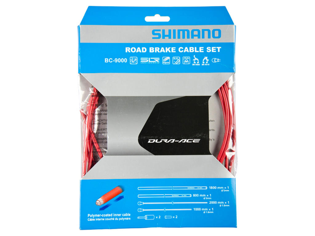 Shimano Dura Ace Bremsekabelsæt - Road Polymer - For-og bagbremsekabel komplet - Rød