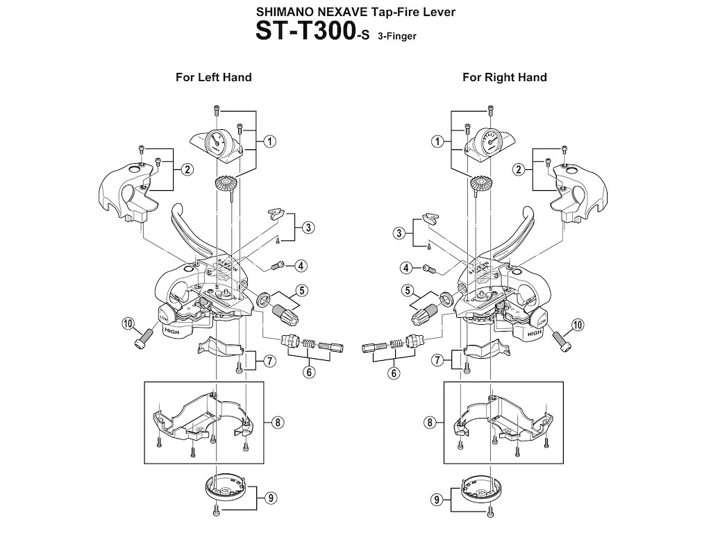 Shimano Nexave bund dæksel til højre skiftegreb model ST-T300 og ST-T400