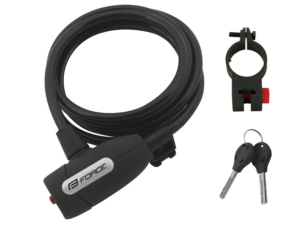FORCE Lux spirallås med holder 180cm/8mm - Sort