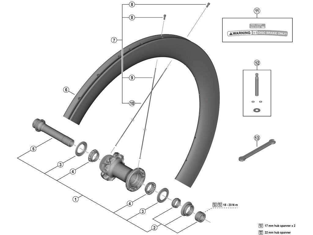 Shimano Dura Ace eger 252mm lang til forhjul model WH-R9270-C60-HR-TU-F