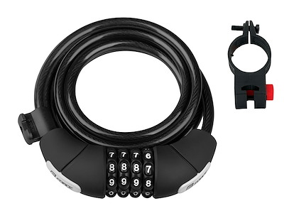 FORCE Lux spirallås med kode og holder 180cm/8mm - Sort
