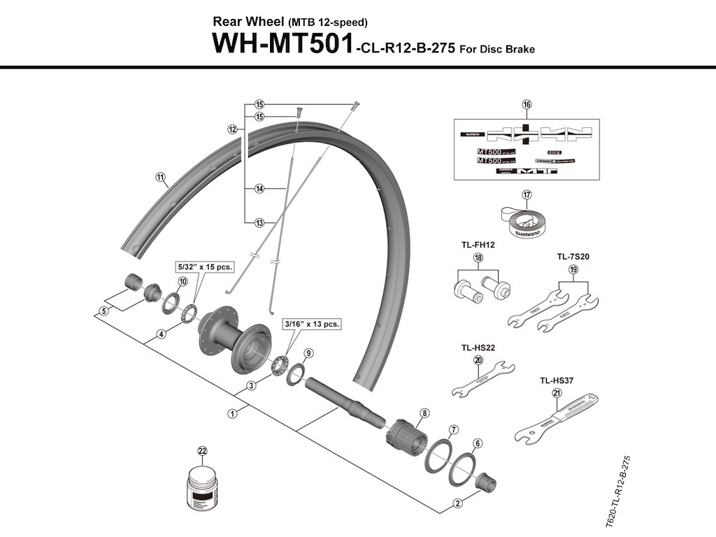 Shimano eger 269mm lang til baghjul model WH-MT501-CL-R12-B-275