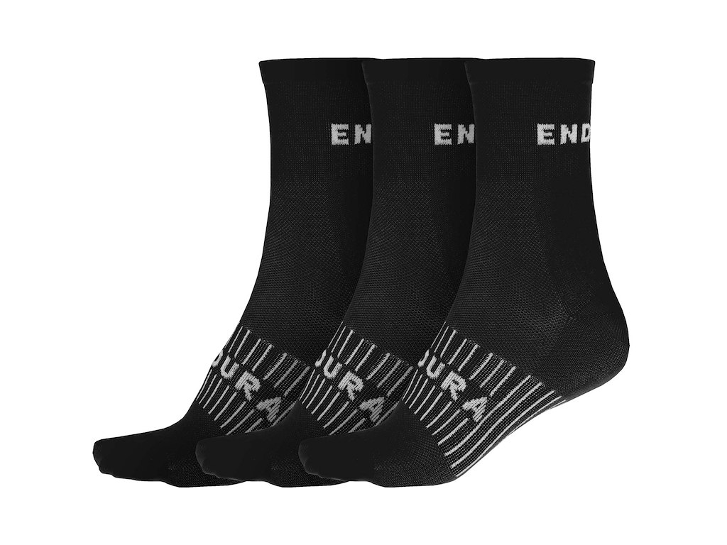 Endura Coolmax Stribet Cykelstrømper 3 stk. Sort Str. 37-40