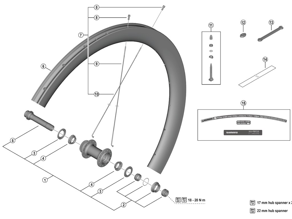 Shimano eger 265.5mm lang til forhjul model WH-RS710-C46-TL-F