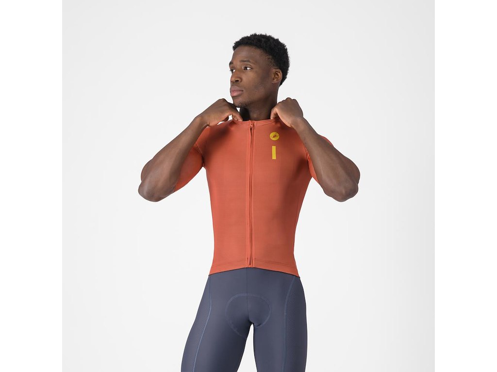 Castelli Drittone Logo Jersey - CykeltrÃ¸je - Korte Ãrmer - Herre - Paprika/Mango Mojito - M