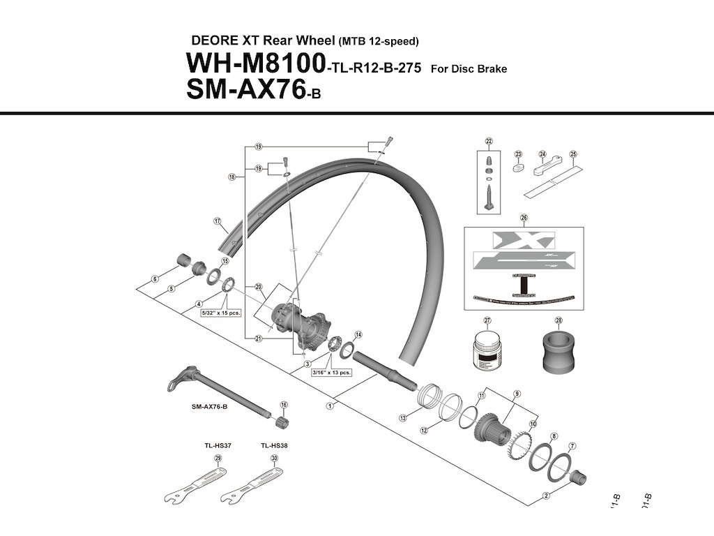 Shimano eger 277mm lang højre til baghjul model WH-M8100-TL-R12-B-275