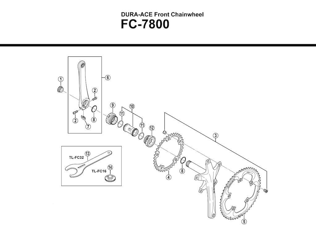 Shimano krankbøsning FC-7800 og FC-6600