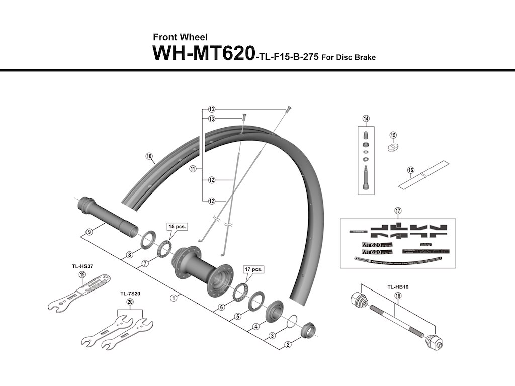 Shimano eger 273mm lang til forhjul model WH-MT620-TL-F15-B-275
