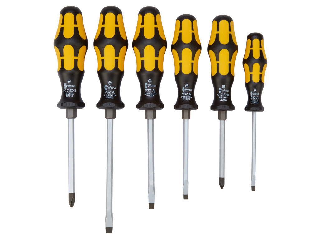 Wera skruetrækkersæt gul med slagstift og vægholder - 6 dele