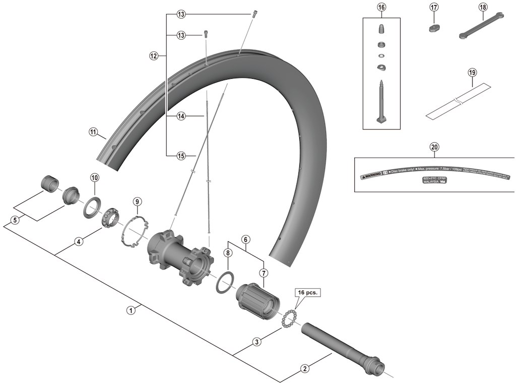 Shimano Ultegra eger 253mm lang til baghjul model WH-R8170-C50-TL-R