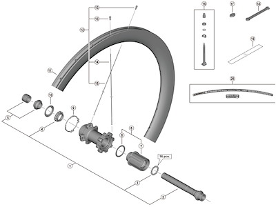 Shimano Ultegra eger 253mm lang til baghjul model WH-R8170-C50-TL-R