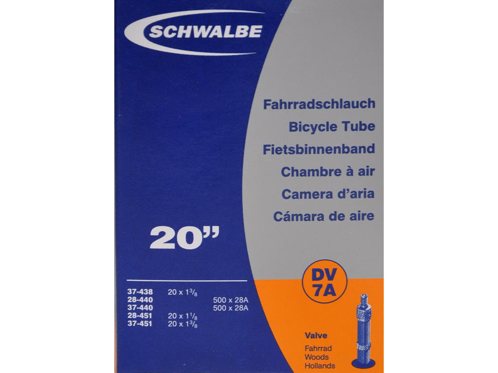 Schwalbe slange 20 x 1. 3/8 med almindelig ventil DV7A