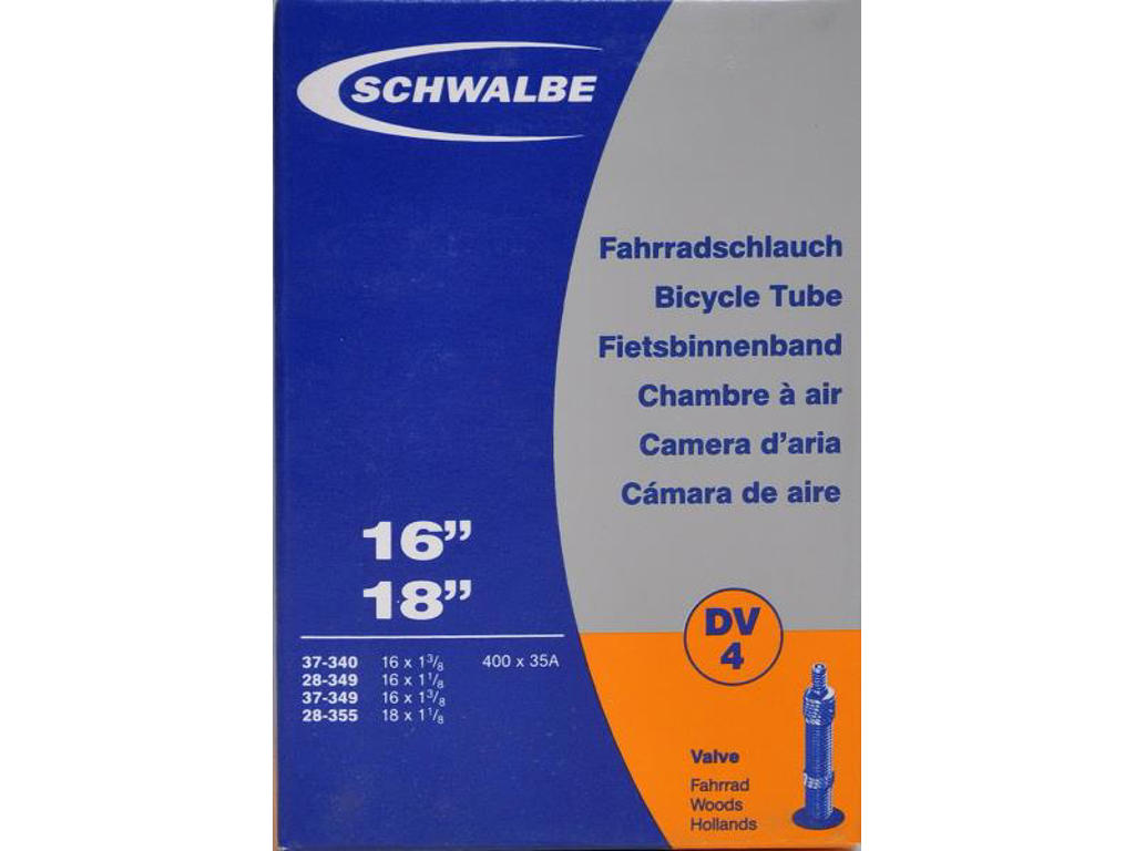 Schwalbe slange 16 og 18"med almindelig ventil DV4