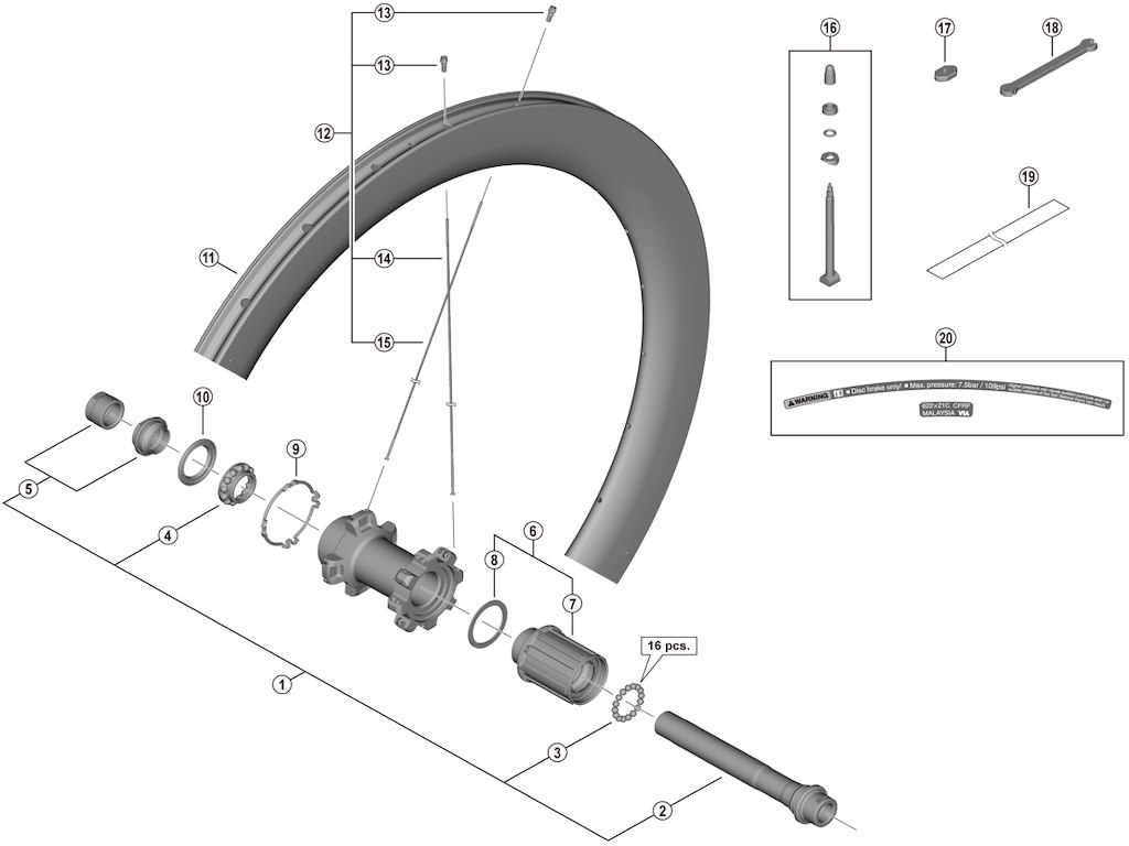 Shimano Ultegra eger 244mm lang til baghjul model WH-R8170-C60-TL-R
