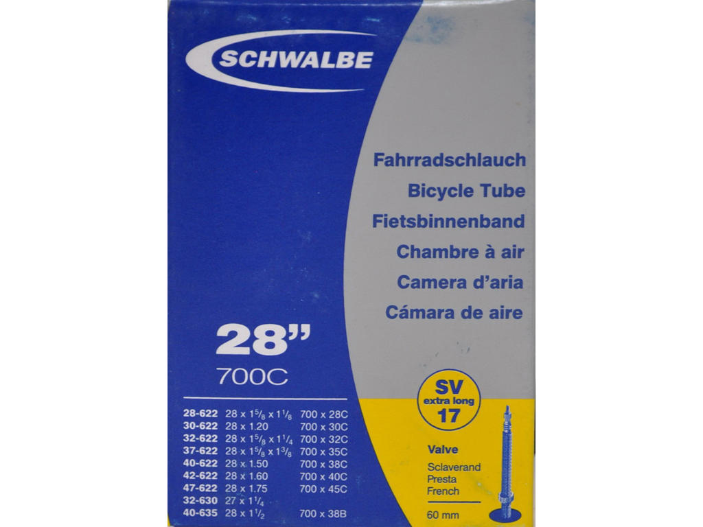 Schwalbe slange 700x28-45c med 60 mm.Racer ventil SV17 Schwalbe slange 700x28-45c med 60 mm.Racer ventil SV17