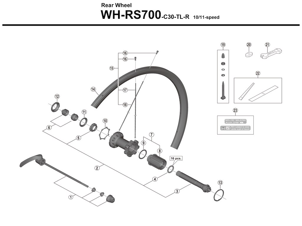 Shimano eger 297mm lang til baghjul model WH-RS700-C30-TL-R