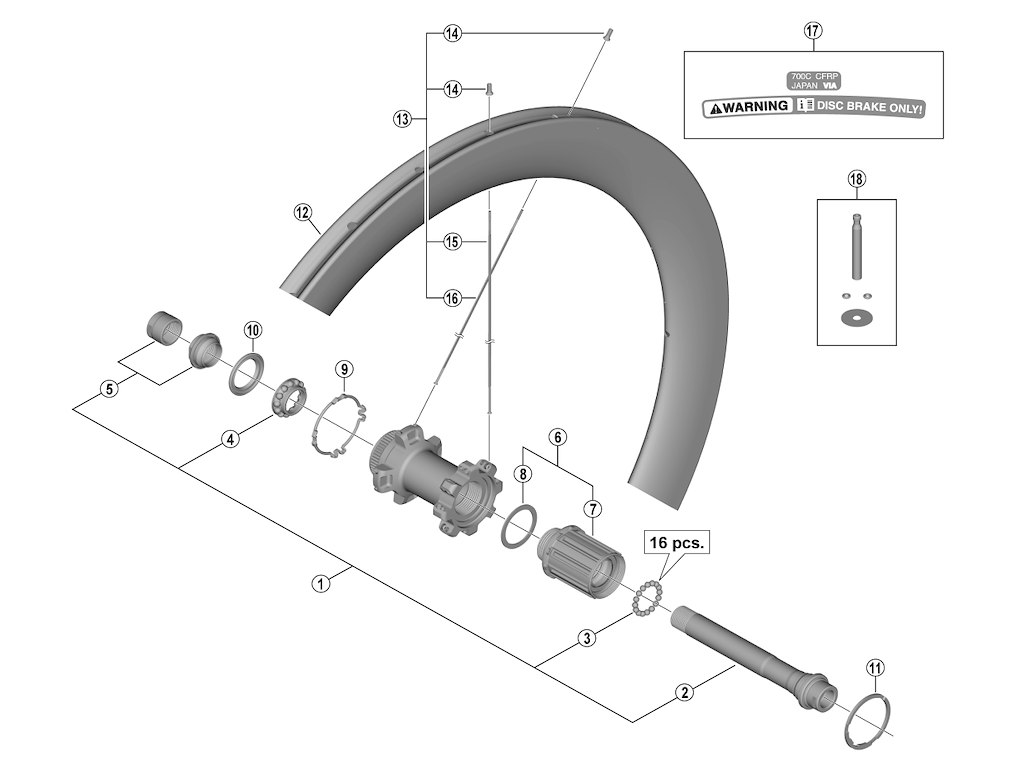 Shimano aksel komplet til baghjul model WH-R9170-C60-TU-R12