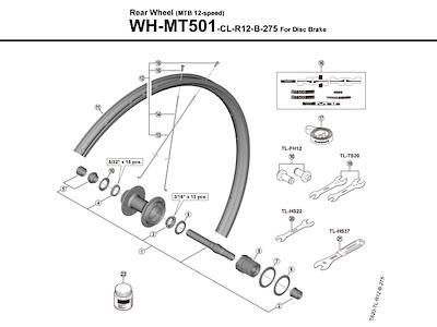 Shimano eger 267.5mm lang til baghjul model WH-MT501-CL-R12-B-275