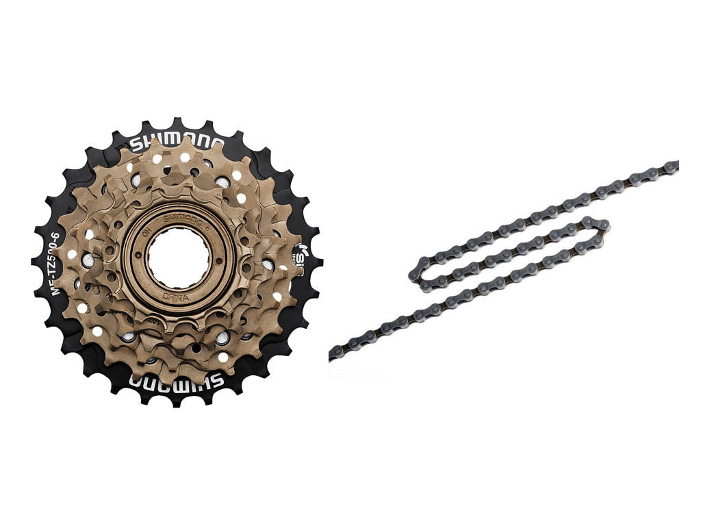 Shimano MF-TZ500 frikrans og kæde - 6 gear frikrans 14-28 tands samt HG40 kæde